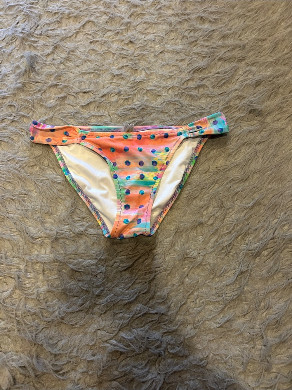 Victoria Secret women’s orange, teal and purple polka dot swimsuit bottoms